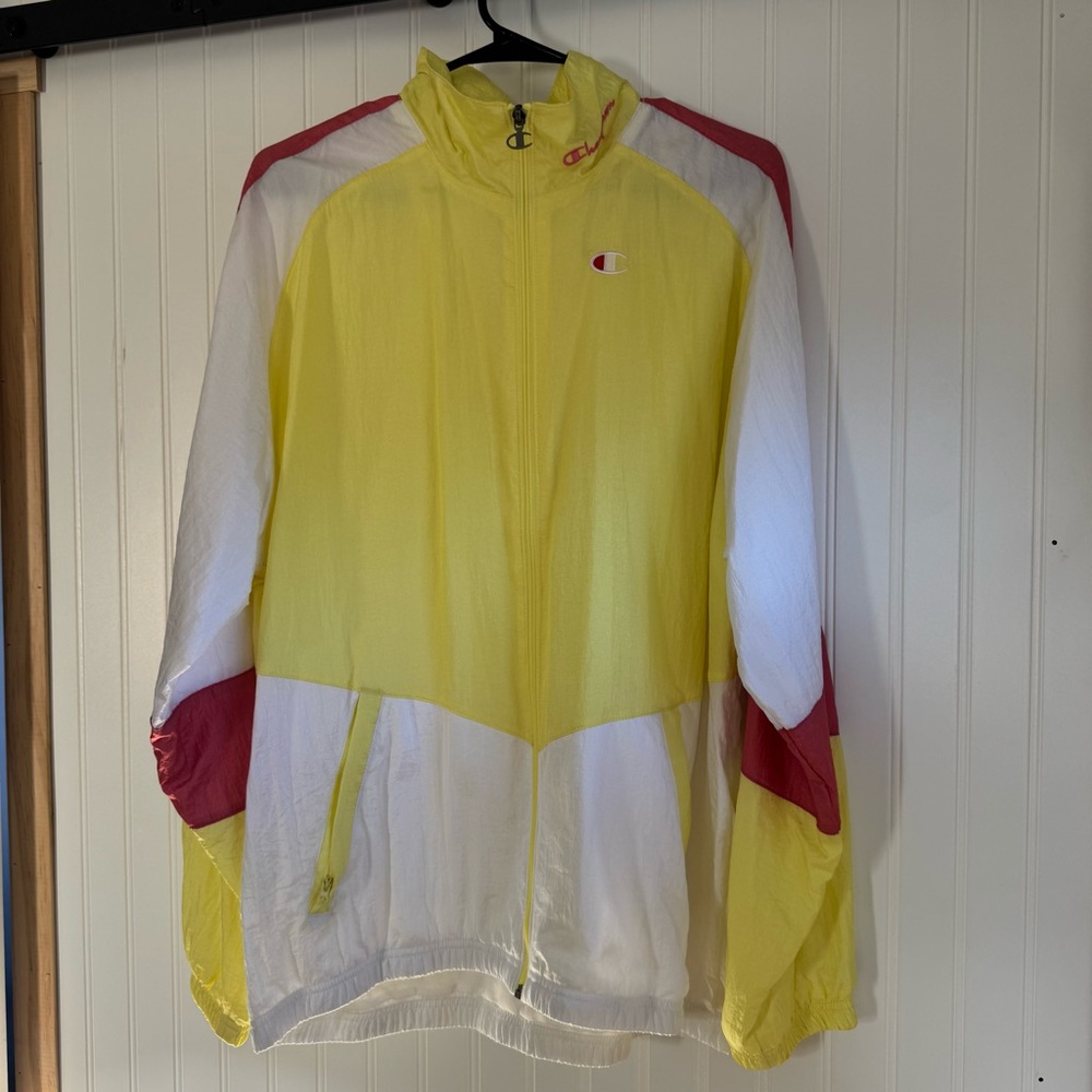 Champion Yellow & Pink Oversized Windbreaker Jacket Size Large